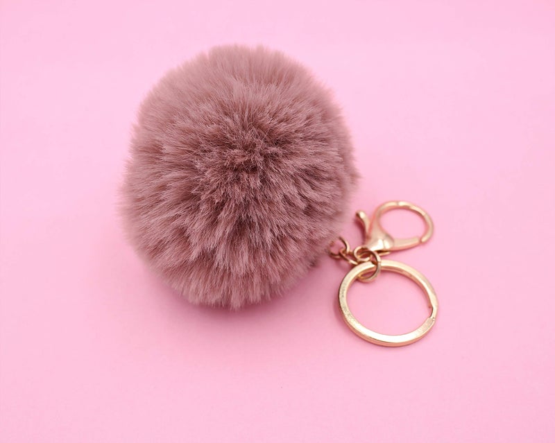 Real Sic Pom Pom Keychain - Faux Fur For Girls Women Backpack Purse Gift (Taupe) - Image 3